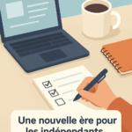 Illustration vectorielle d’un jeune entrepreneur wallon lançant son activité après la suppression des compétences de gestion en 2025.